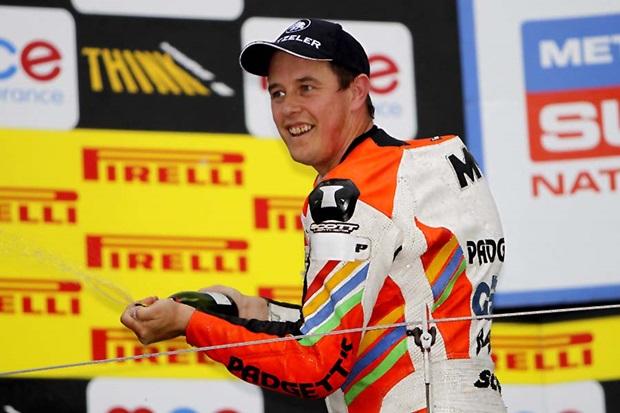 TT great John McGuinness celebrates another short circuit podium finish (Glynne Lewis)